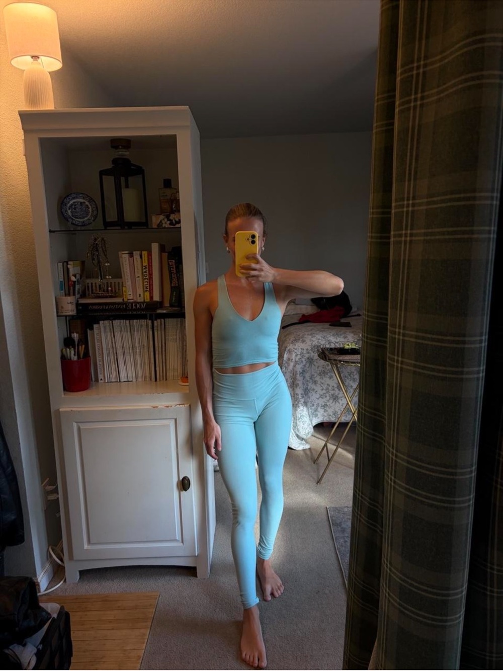 ALO Yoga Powder Blue V-Neck Sports Bra & High-Waist Leggings Set
